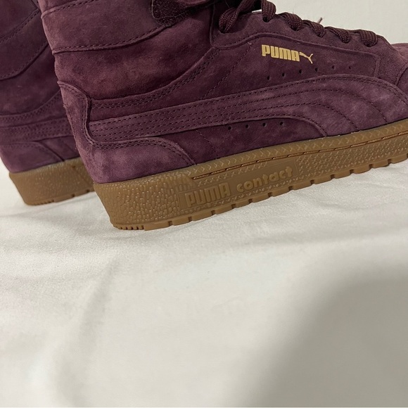 Puma Women’ Size 7.5 Sky II Hi Women Round Toe Suede Purple Sneakers Gold Logo - Picture 10 of 10